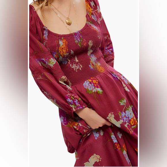 Free People Morning Glory Maxi Dress Red Combo Floral Handkerchief Hem XS NWT - Picture 5 of 8